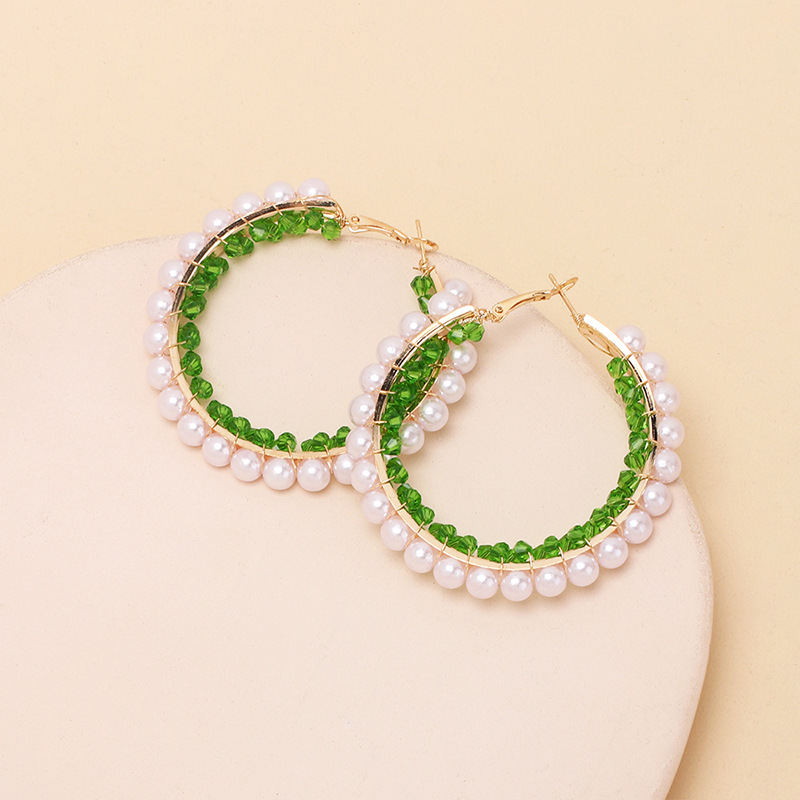 Women'S Gender Ethnic Style Geometric Big Circle Pearl Crystal Earrings