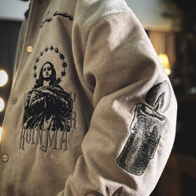 600 Heavyweight Embroidered Sunday Missionary Jacket Baseball American Style Loose Casual Padded Thickened Jacket 600 Heavyweight Embroidered Sunday Missionary Jacket Baseball American Style Loose Casual Padded Thickened Jacket