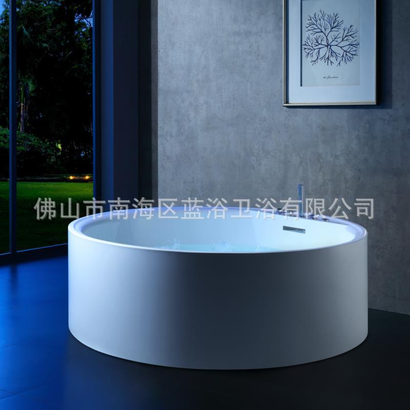 厂家直销1.8米圆独立式酒店家用无缝窄边瀑布进水大圆浴缸冲浪