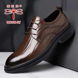 蜻蜓牌男鞋2026新款透气真皮大码商务正装休闲鞋英伦新郎系带鞋子