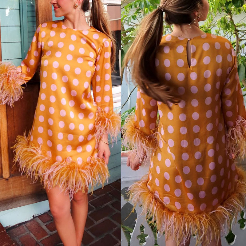 Cross-Border 2026 European and American Spring/Summer New Satin Printed Long-Sleeve Dress Ins Loose Vacation Women's Dress Cross-Border 2026 European and American Spring/Summer New Satin Printed Long-Sleeve Dress Ins Loose Vacation Women's Dress
