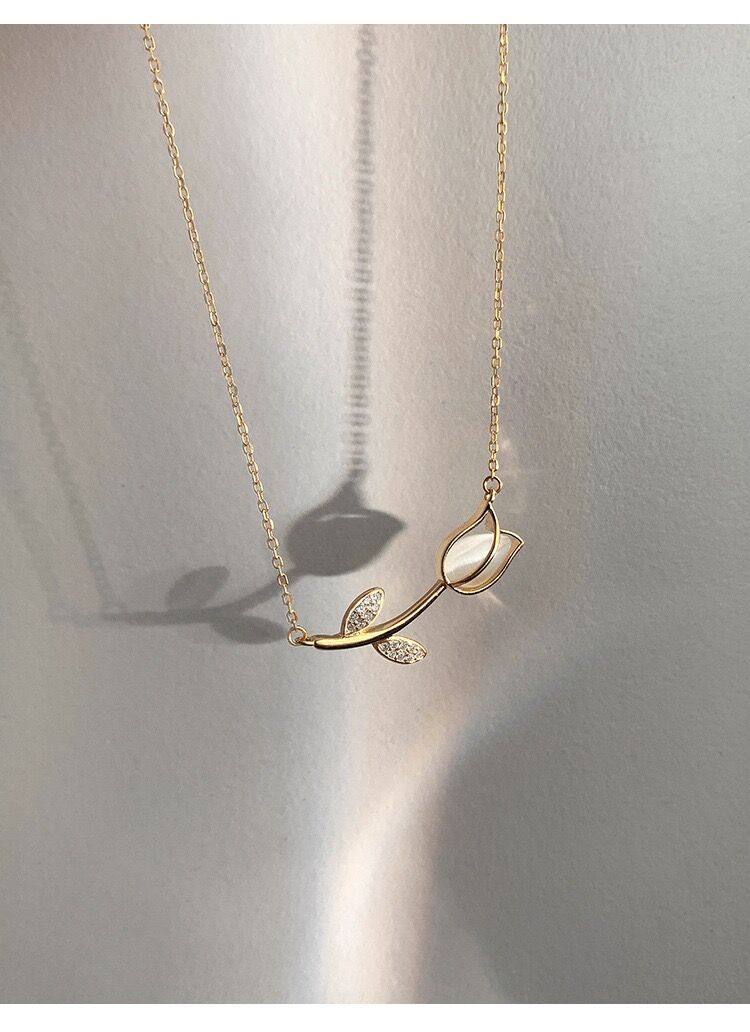 cable chain Chain Type 1 Piece Quantity 925 Sterling Silver Rhinestones Inlay Leaf Pendant Necklace