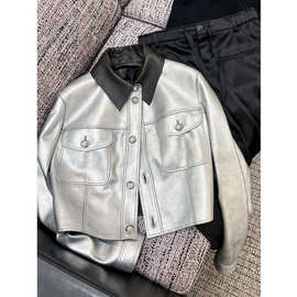 又酷又飒的银色皮衣外套女2026春季欧货爆款时尚韩系短款夹克上衣