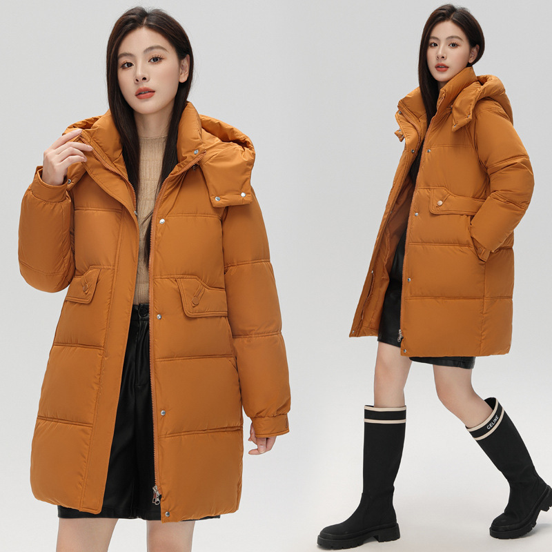 2024冬季新款羽绒棉服女中长款时尚棉衣连帽面包服冬装棉袄外套厚