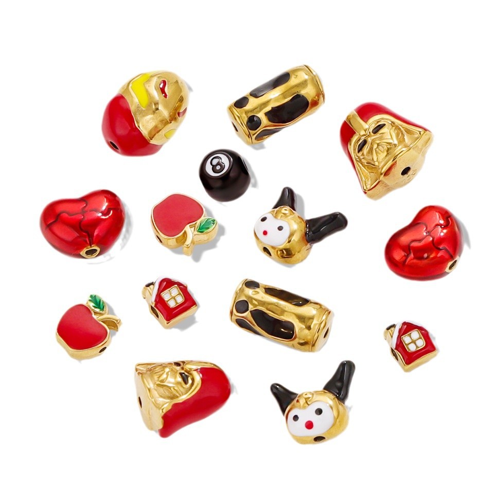 Acero inoxidable goteo de aceite gran agujero dibujos animados cuentas de acero de titanio cuentas espaciadoras accesorios lindos joyas de pulsera DIY accesorios