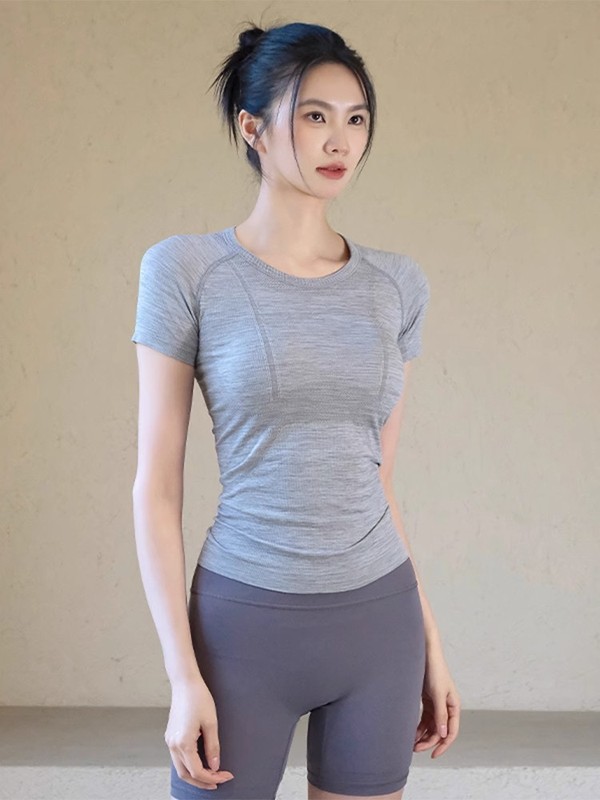 速干瑜伽服T恤女修身显瘦短袖健身服跑步训练吸汗普拉提运动上衣|undefined