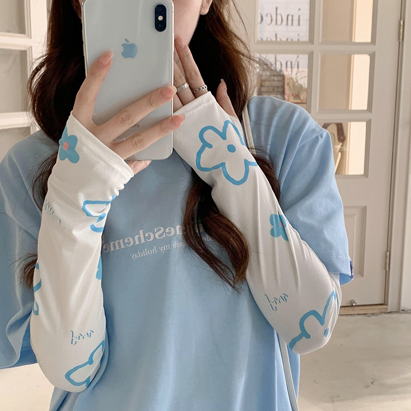 Nuevo gradiente de color ins pequeña flor protección solar oversleeve verano de las mujeres al aire libre equitación suelta protección UV manga de hielo transpirable