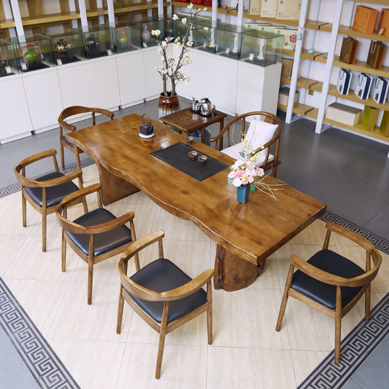 Solid Wood Tea Table Tea Table Chair Combination Modern Simple Tea Table Tea Set Integrated Whole Board Log Office Large Board Table