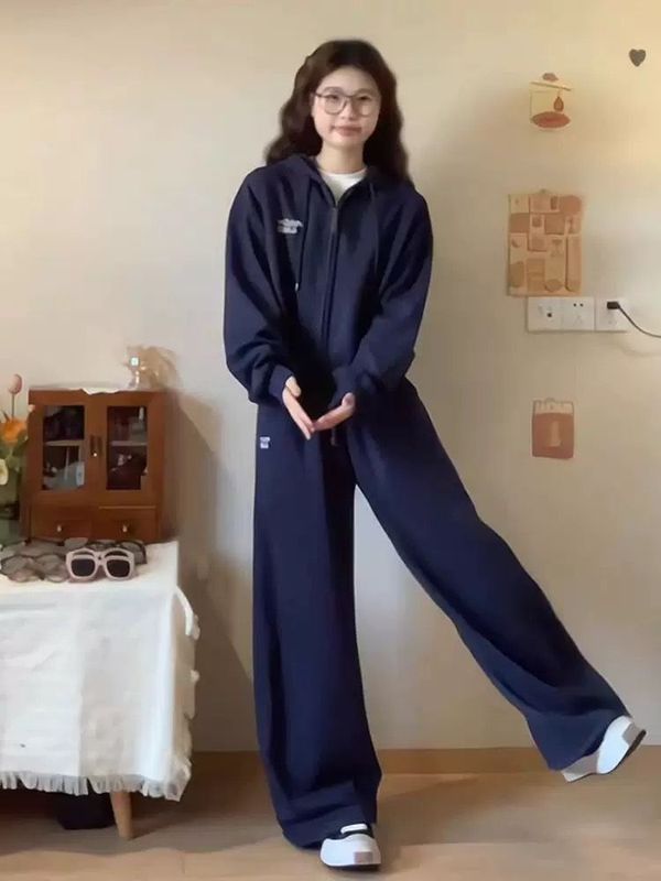 春秋OOTD女生套装拉链连帽卫衣+长裤宽松两件套时尚休闲运动套装|undefined