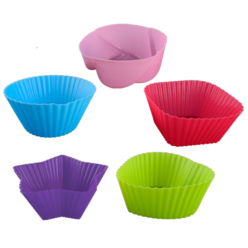 Ronda amor estrella rectangular Rosa silicona muffin taza 7cm mousse pastel taza pastel hornear molde DIY