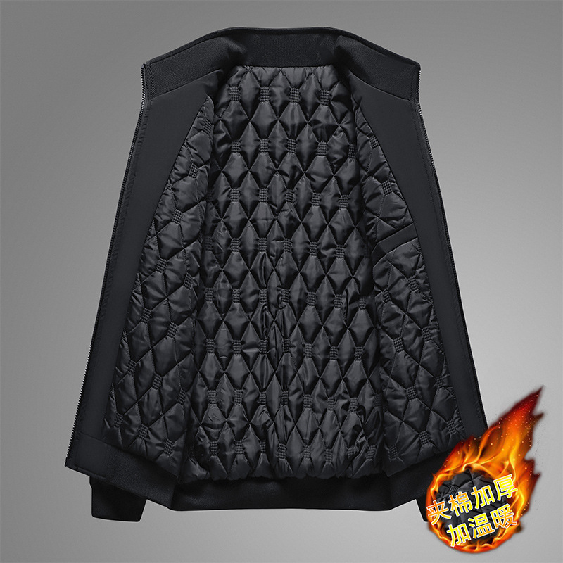 Papá Otoño e Invierno chaqueta casual forrado de lana cálida chaqueta de algodón de mediana edad y ancianos collar del soporte de los hombres invierno color sólido superior nuevo