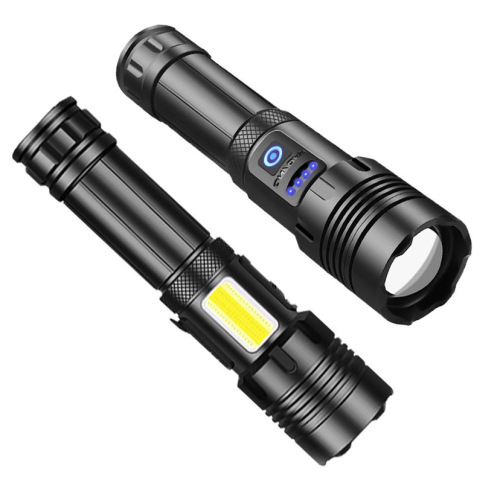 Cross-border exclusive P70 flashlight COB side light telescopic zoom ultra-bright searchlight outdoor portable bright flashlight