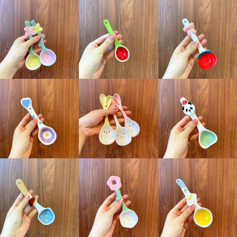 Ins风少女心かわいいセラミックスプーン家庭用赤ちゃんお食事スプーン高颜値デザートスプーンヨーグルトオート麦スプーン|undefined