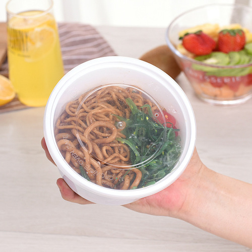 Circular disposable lunch box with lid, made of PP plastic, enhanced thickness, suitable for hot meals, takeout, includes soup bowl and noodle bowl