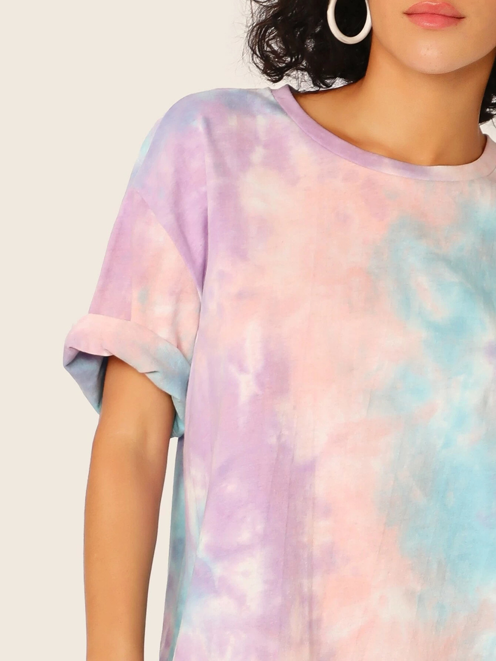 tie-dye round neck hort-sleeved casual dress NSDF49245