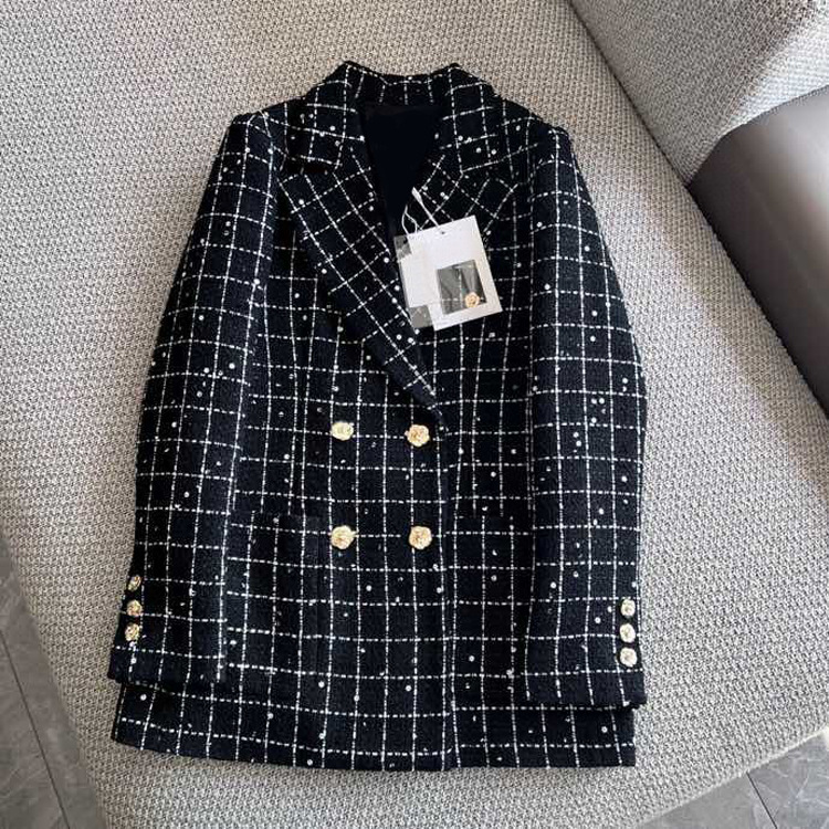 Karierter Web-blazer Eleganter Tweed-mantel Für Das Pendeln_voghion.com