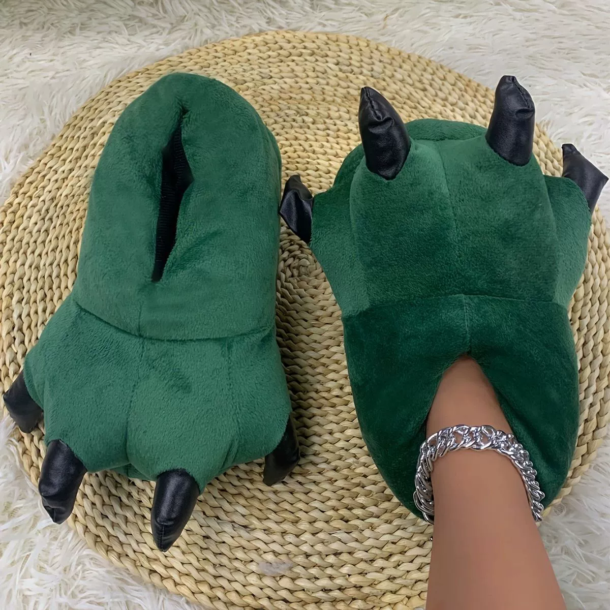 Winter plush soft dinosaur, keep warm cartoon slippers