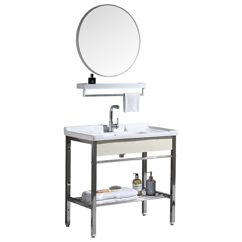 Soporte de acero inoxidable piso lavabo balcón baño lavabo de cerámica lavabo baño integrado cuenca