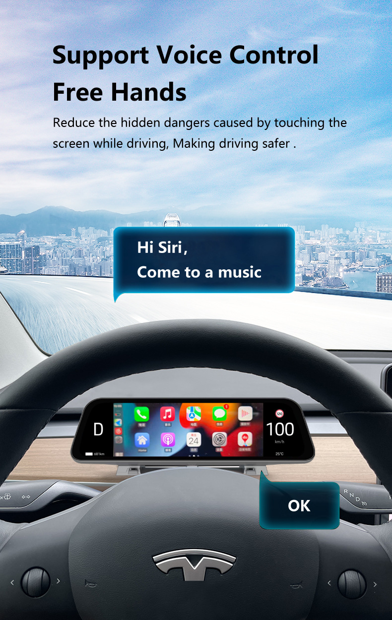 Cross-Border New Products Suitable for Tesla's New Model 3/Y/Wireless Carplay 9.66inch Modified Dashboard