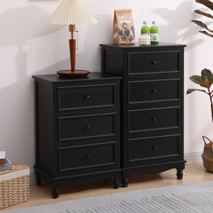 Bedside Table Small Solid Wood Simple Modern Narrow Edge Simple Bedside Table European Style Storage Cabinet Fully Equipped Two Drawer Cabinet Black