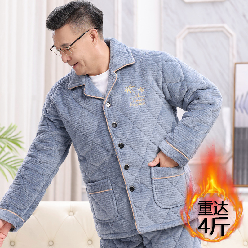 잠옷 남자 겨울 플란넬 3 층 두꺼운 기모 산호 양털 따뜻한 겨울 홈 옷 플러스 사이즈 세트