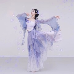 2025新款古典舞渐变仙气飘逸纱衣喇叭袖外披晕染裤裙演出服练功服