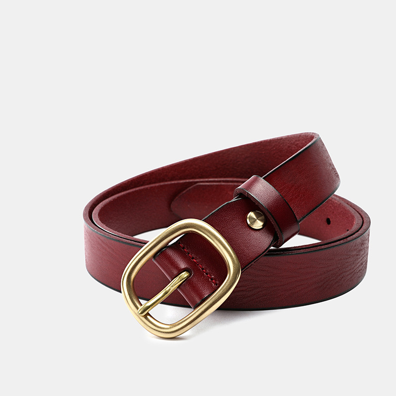 Zhuanshan Women's Leather Belt 3.0cm Width Rectangular Copper Buckle Casual Pure Cowhide Handmade Vintage Waist Belt 61005 - Thumbnail 7