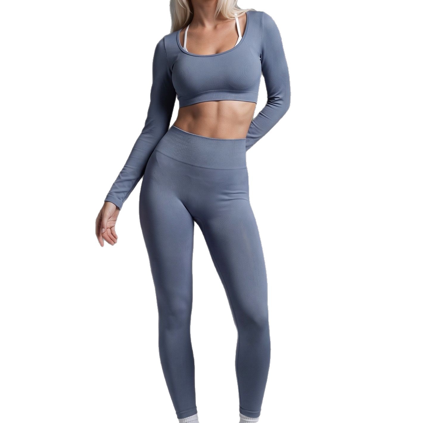 Sujetadores deportivos al aire libre sin costura transfronterizos en Europa y los Estados unidos, pantalones cortos de manga larga al aire libre, ropa de fitness de secado rápido, traje de yoga