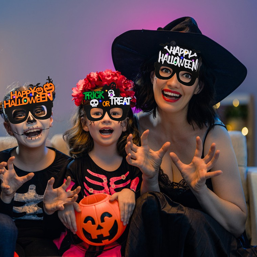 Gafas de calabaza LED con luces para Halloween 2025, gafas brillantes para niños y adultos, decoración para fiestas de disfraces de fantasmas.