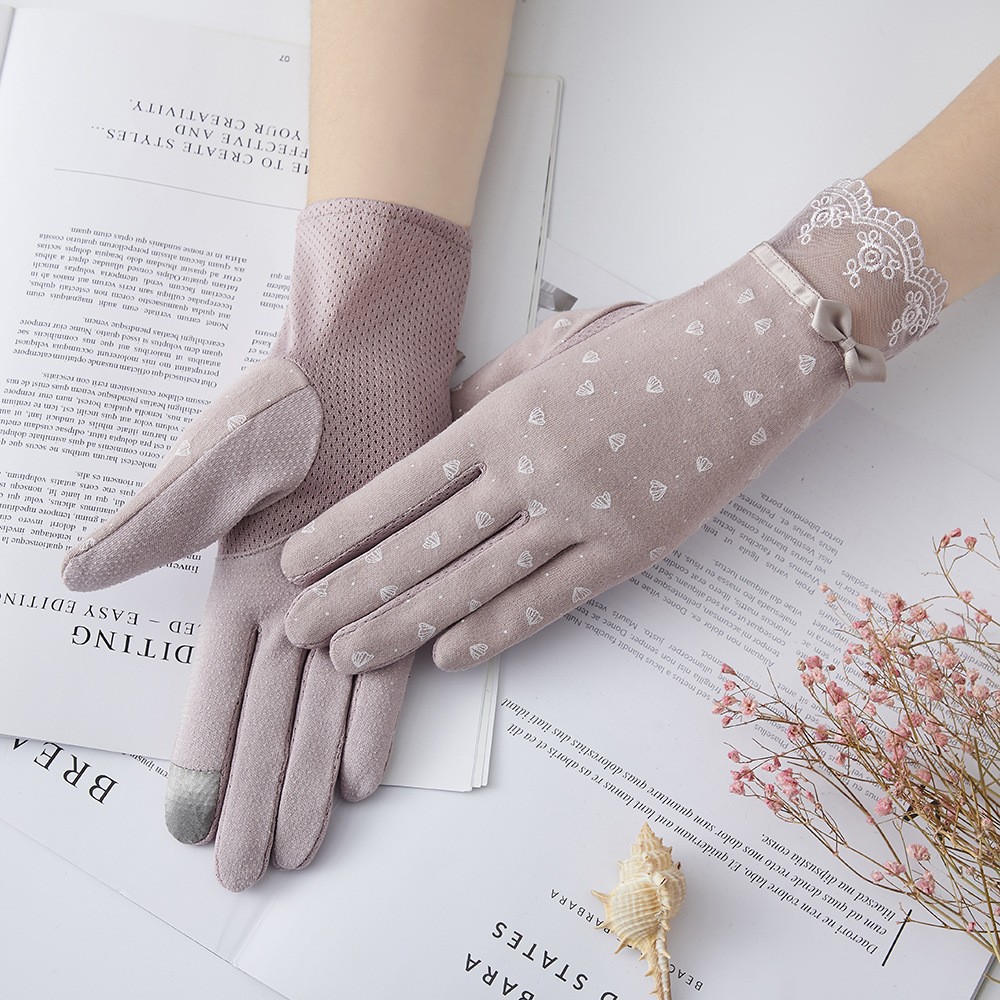 Guantes de protección solar para mujer nueva primavera y verano conducción estilo coreano encaje arco montar antideslizante guantes de pantalla táctil delgada