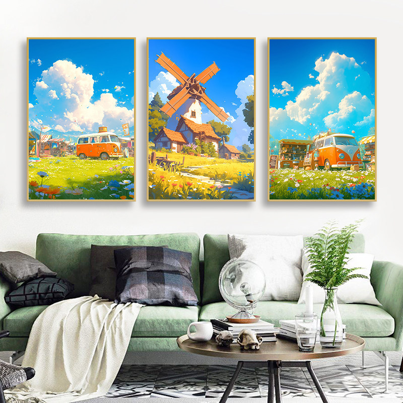 Hayao Miyazaki Decorative Painting: Blue Sky and White Clouds Scenery, Healing-Inspired Wall Art for Children's Rooms, Unique and Fresh Wall Decor for B&Bs and Hotels Hayao Miyazaki Decorative Painting: Blue Sky and White Clouds Scenery, Healing-Inspired Wall Art for Children's Rooms, Unique and Fresh Wall Decor for B&Bs and Hotels