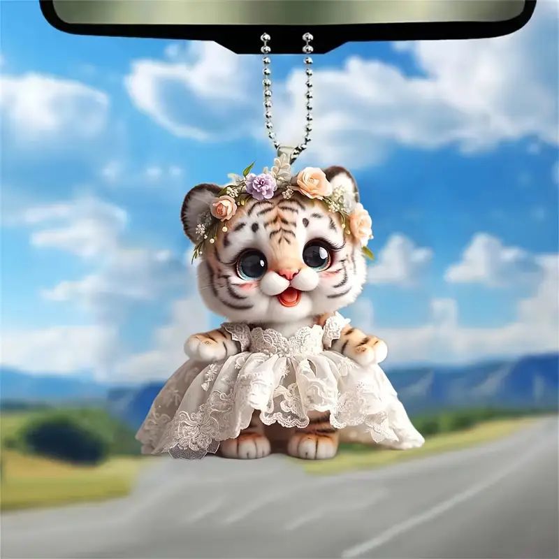 Acrílico nuevo vestido de boda pequeño tigre colgante de vacaciones plano transfronterizo espejo interior decoración colgante mochila