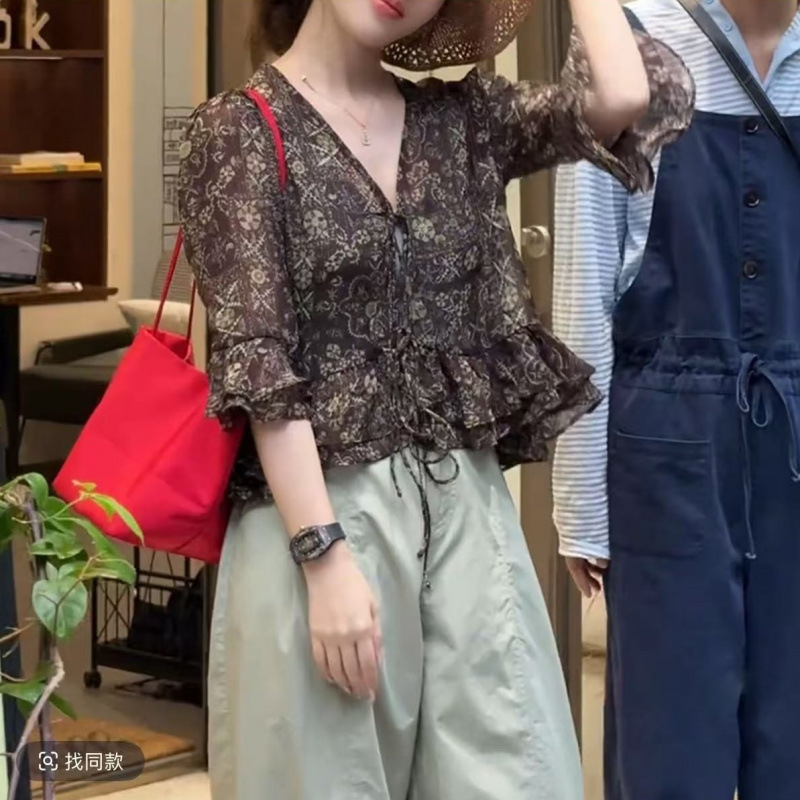 Summer Paisley Print Casual Fashion Retro Loose Slimming Light Luxury Versatile Shirt Top with a Sense of Design