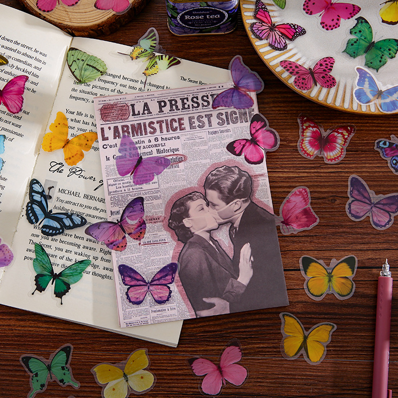 Japonés lindo dibujos animados retro mariposa pegatinas ins chica diario material decorativo patrón DIY pequeñas pegatinas