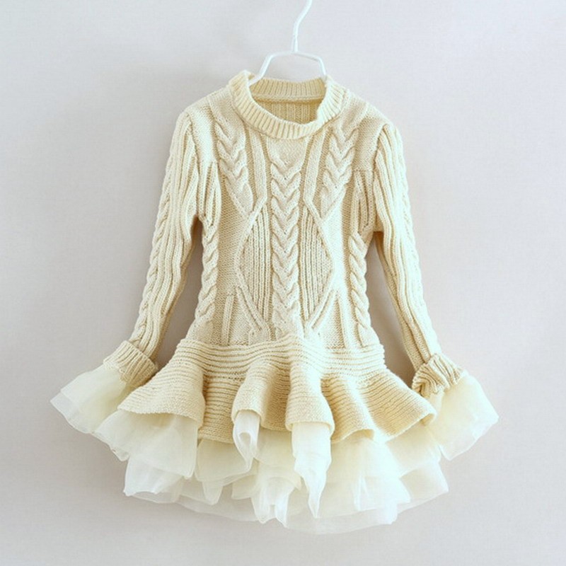 Vêtements de noël pour enfants, robe d'hiver en laine tricotée à manches longues pour filles, tenue de princesse moelleuse_voghion.com