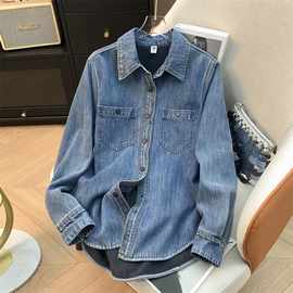 加绒加厚复古牛仔衬衫女秋冬2025新款设计感小众叠穿上衣休闲外套