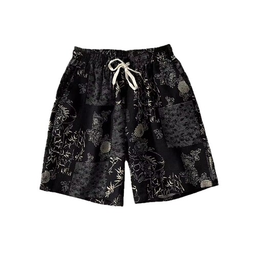 2025 summer new cotton and linen shorts printed youth slim sports shorts European size cross-border foreign trade high-end quarter pants