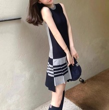 欧洲站时尚潮牌撞色无袖背心裙女休闲减龄独特小个子显高显瘦短裙