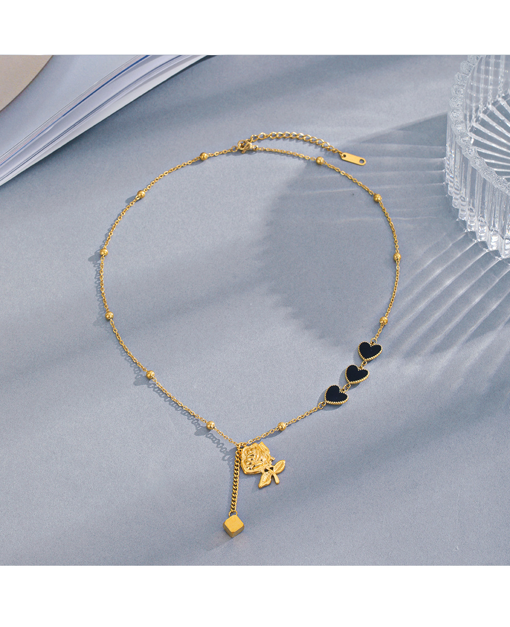 Fashion Heart Shape Flower Stainless Steel Enamel Gold Plated Pendant Necklace Colorza_colorza_1