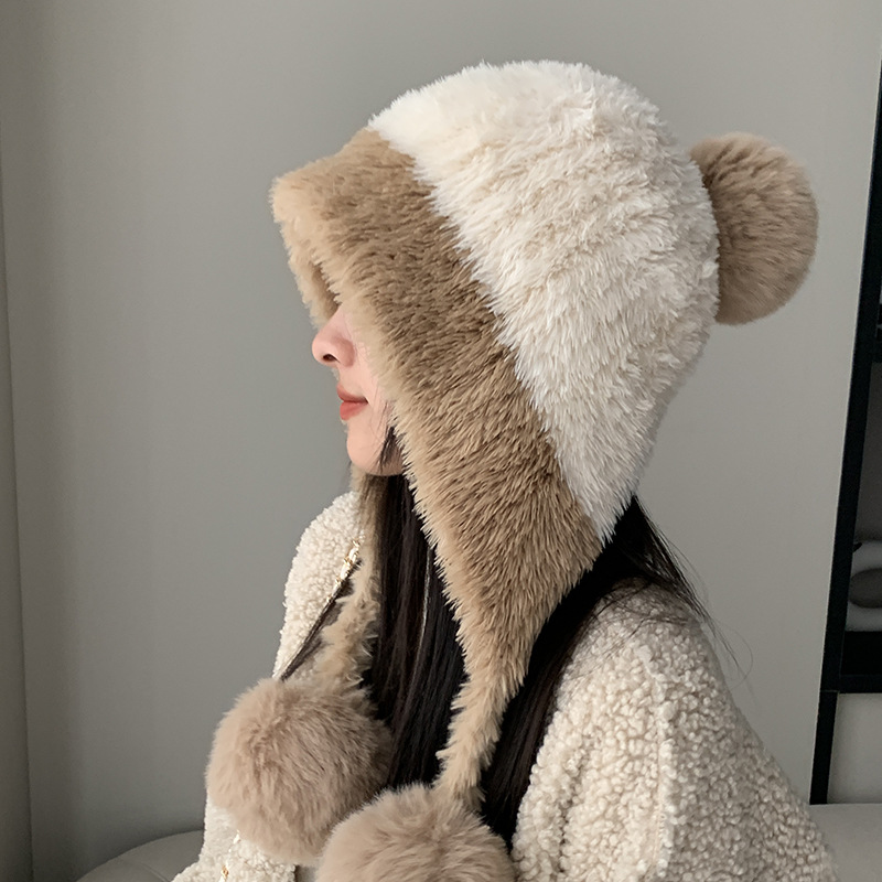 Peluche Lei Feng pour enfants, nouveau style automne-hiver, avec boule de fil suspendue épaissie en peluche ajoutée pour plus de chaleur et d'oreille_voghion.com
