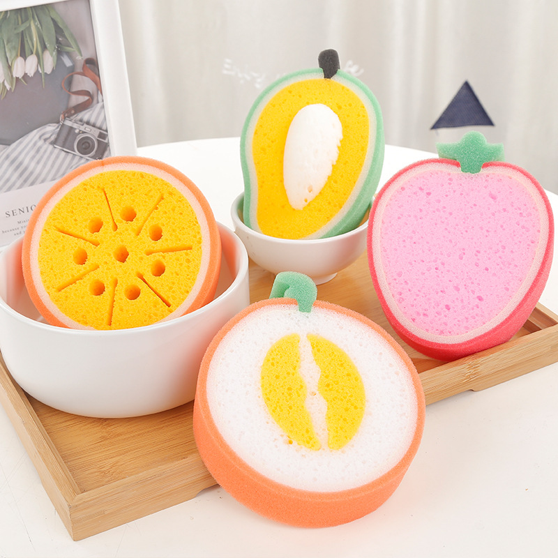 欧开厂家厨房家具日用品清洁洗碗 草莓芒果加厚洗碗水果海绵擦