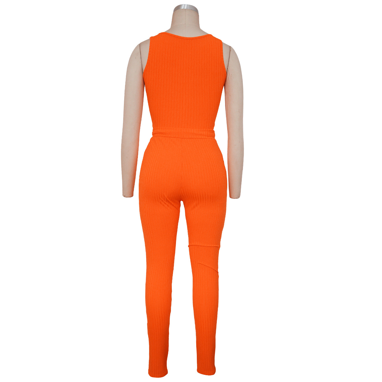 3 Piece Set High Stretchy Solid Color V Collar Crop Top Pant Set -08