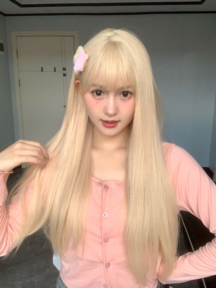 Cheng Ming Wig Female White Gold Natural Fluffy Student Sweet Internet Celebrant Anchor Summer Long Straight Hair Full Head Cover