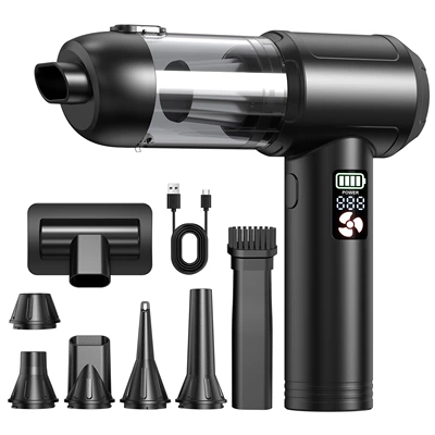 20Kpa Hurricane-Grade Car Vacuum Cleaner, High-Power Outdoor Household Vacuum Cleaner for Cleaning Debris, Hair, and Seat Crevices (Tozsoranlar) - hurricane-new-xj09-with-digital-display-5-sets-of-mouthpieces