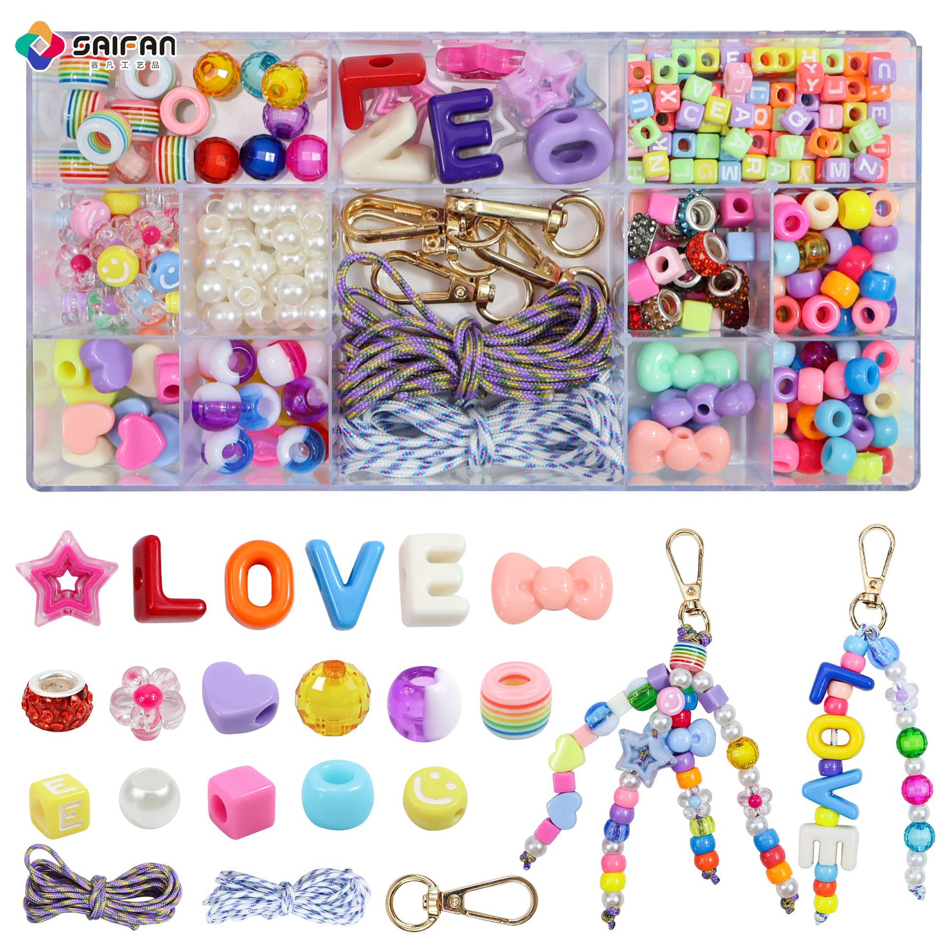 Cross-Border Handmade Beaded Letter Keychain DIY Material Kit Set Bracelet Barrel Beads Jewelry Accessories Beads
