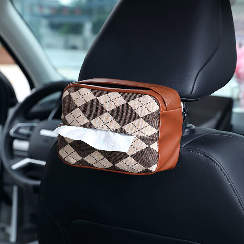 Caja de pañuelos para coche, asiento de dibujo, bolsa de pañuelos de pata de gallo, caja de dibujo para coche, cuero colgante multifuncional, estilo europeo creativo