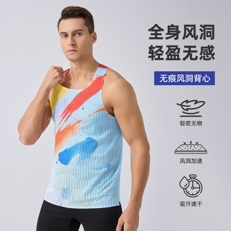 Cross-Border Sports Vest Summer Lightweight Wind Tunnel Sleeveless T-Shirt Running Breathable Track and Field Marathon Quick-Drying Vest for Men