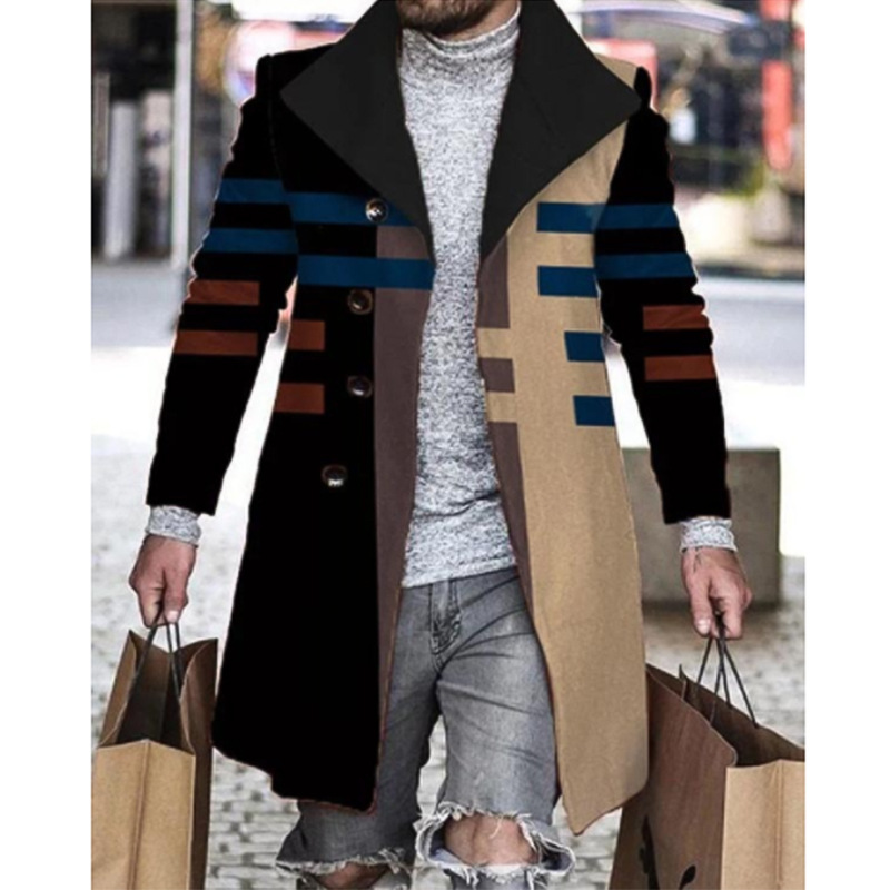 Comercio exterior transfronterizo 2024 otoño nuevo abrigo de lana de solapa impresa Venta caliente ropa de hombre de longitud media