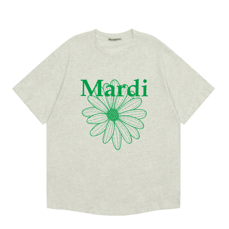 韓国マルディトレンディな半袖フラワープリントゴールドハイシルバー夏ラウンドネック純綿ルーズTシャツトップトレンディ|undefined