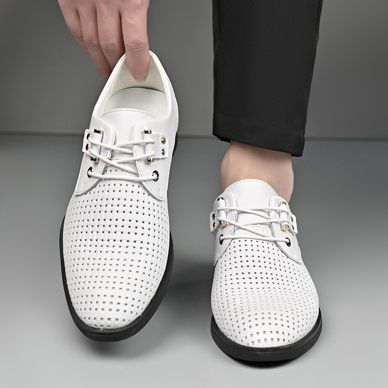 2025 Summer Business Formal Hole Shoes Men's Hollow Casual Korean Style Leather Sandals_voghion.com